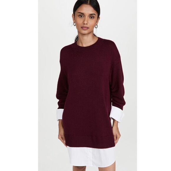 Cinq à Sept Santina Dress Burgundy Red Shirt Sleeves/Hem Sweater Dress Womens XS - Picture 2 of 14